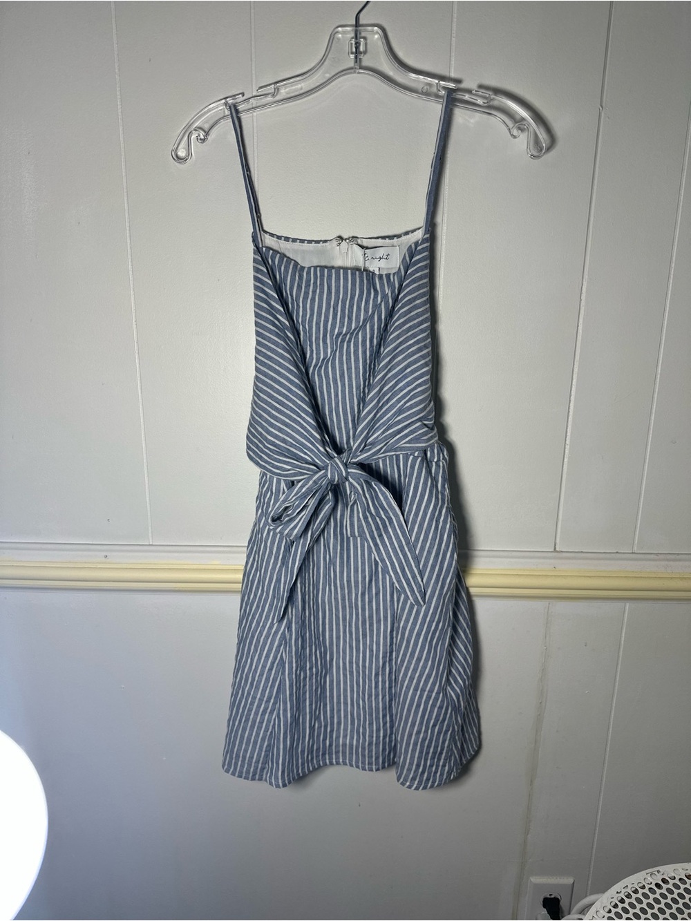 NWT B.right Striped Blue Tie-Front Mini Dress with Spaghetti Straps - Size S